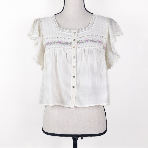 Blu Pepper Tops - NWT Blu Pepper Embroidered Cream Blouse, Size Large